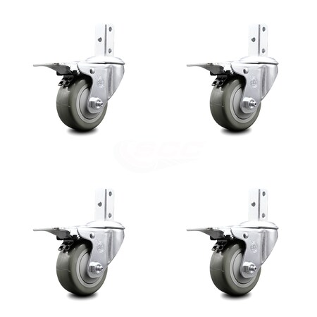 Service Caster 3 Inch Gray Poly Wheel Swivel 7/8 Inch Square Stem Caster Set Total Lock Brake SCC-SQTTL20S314-PPUB-GRY-78-4
